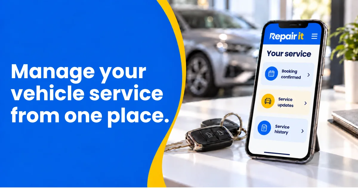 Repair It vehicle service booking and service updates on a smartphone
